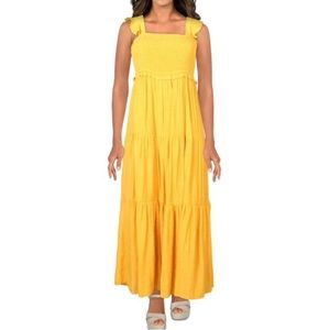 Nanette Lepore Yellow Sundress Square Neck Smocked Ruffled Tiered Women’s Size 4